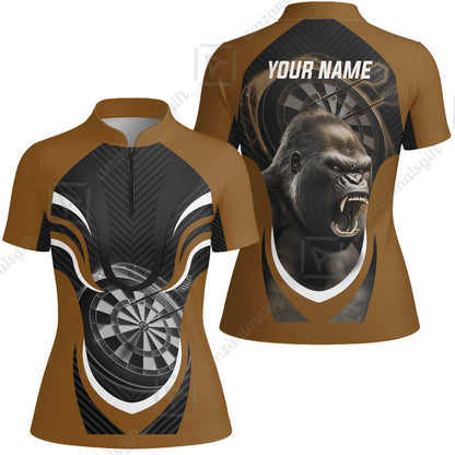Gorilla And Darts Custom Name Men Polo Shirt, Bullseye Dartboard Brown Personalized Men Polo Shirt Gift For Darts Lovers, Team, Friends