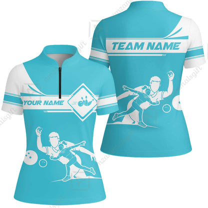 Customized Bowling Women Jersey Shirt, Men And Women Playing Bowling Ball Women Jersey Shirt Uniform Multicolor For Bowlers