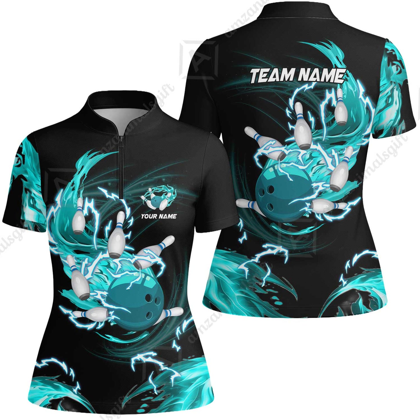 Customized Bowling Women Jersey Shirt, Bowling Ball & Pins Breath Of Thunder Flame Multicolor Option, Perfect Outfit For Bowlers