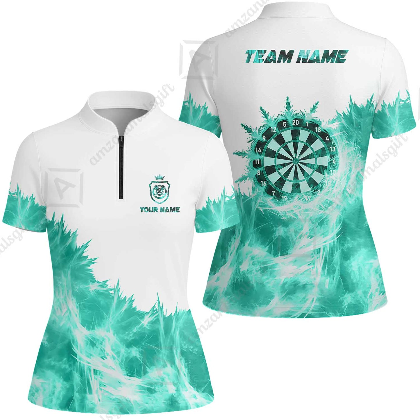 Customized Darts Women Jersey Shirt, Darts Icy Light White And Multi Color Team Women Jersey Shirt Jersey For Darts Player