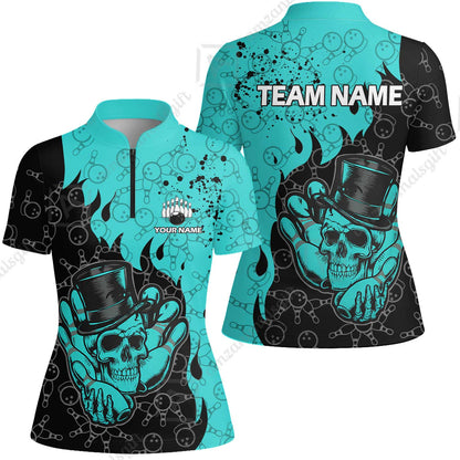 Custom Bowling Team Shirt – Skull Bowling Pattern Multicolor Personalized Jersey Bowling Uniform For League Players
