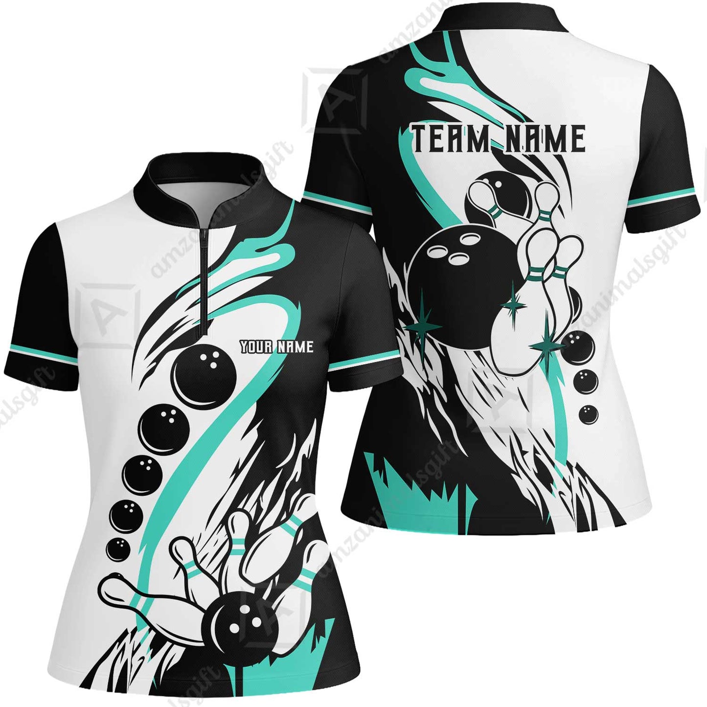 Custom Purple Turquoise Retro Bowling League Jersey, Custom Bowling Team Jerseys Polo Shirts, Custom Bowling Uniforms Jerseys
