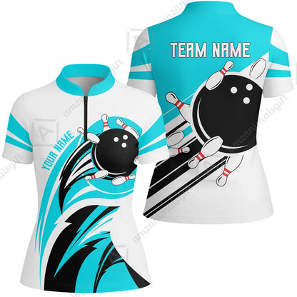 Custom Bowling Team Jersey, Bowling Player Jersey Multicolor Polo Quarter-Zip Shirts, Custom Bowling Uniforms Jerseys