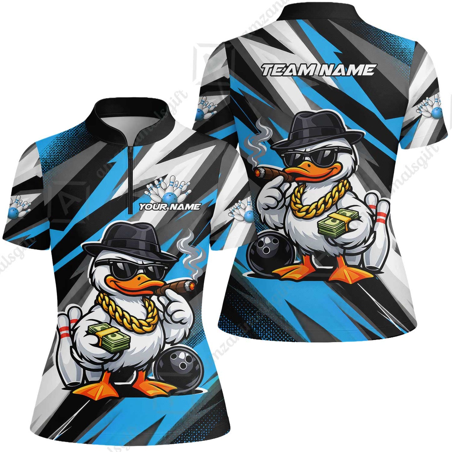 Custom Bowling Jersey Polo Shirt, Boss Hustle Duck Gangster Style, Custom Bowling Jersey Team Shirt For Players With Name and Team Name