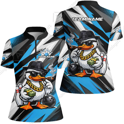 Custom Bowling Jersey Polo Shirt, Boss Hustle Duck Gangster Style, Custom Bowling Jersey Team Shirt For Players With Name and Team Name