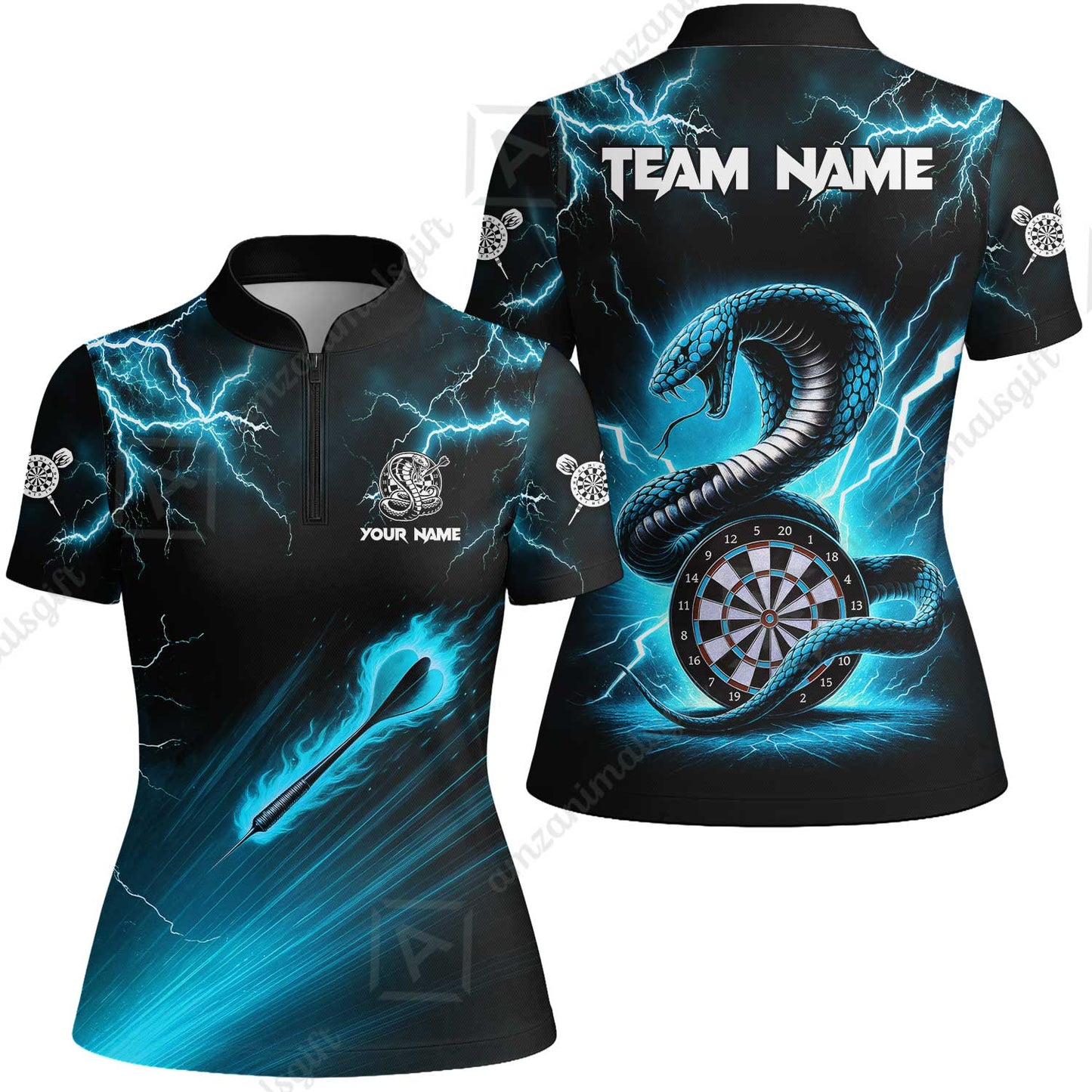 Customized Darts Women Jersey Shirt, Darts Thunder Lightning Cobra Snake Multicolor Women Jersey For Darts Player