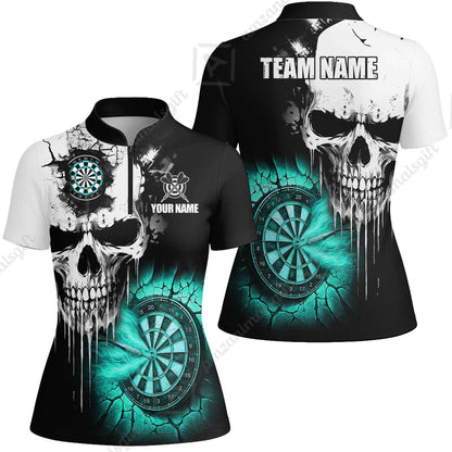 Custom Grunge Skull Crack Wall Darts Team Women Jersey Shirt, Customized Name Team Name Darts Polo Team Jerseys Uniform