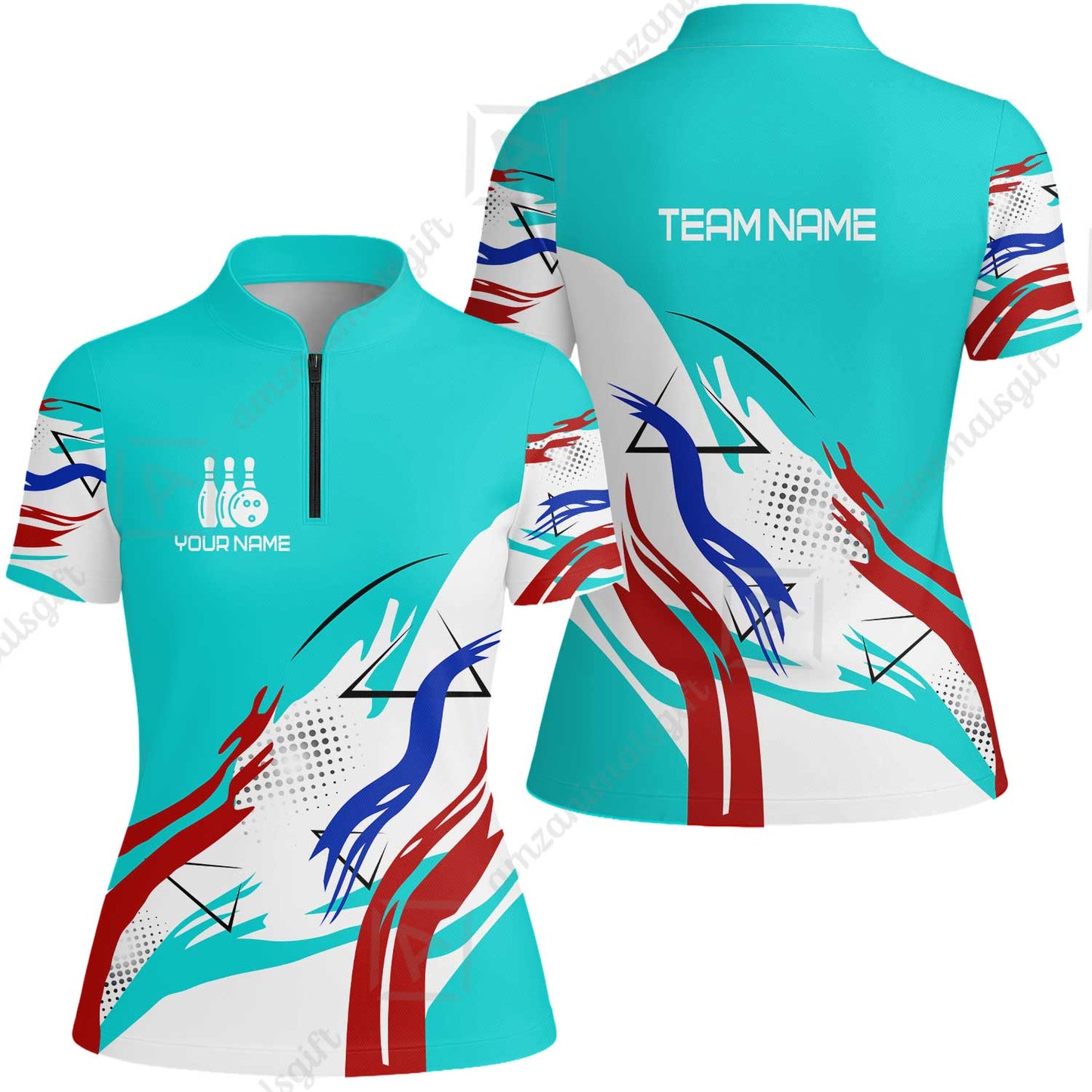 Customize Name, Team Name Bowling Jersey, Bowling Team Jersey Multicolor Polo Quarter-Zip Shirts, Custom Bowling Uniforms Jerseys
