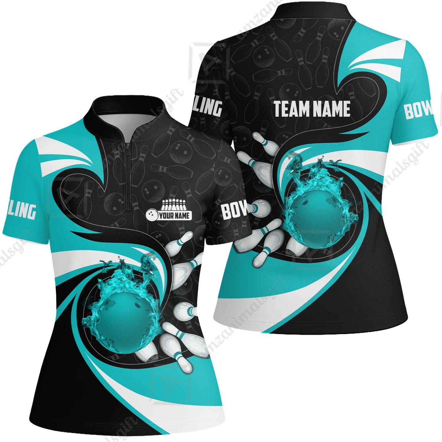 Customized Bowling Jersey Shirt, Bowling Ball And Pins Vortex Pattern Multicolor Customized Name And Team Name For Bowling Team