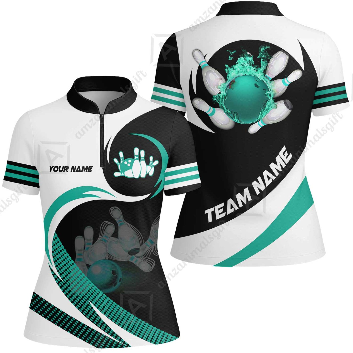 Custom Bowling Team Jersey Shirts, Custom Flame Ball Bowling Uniforms Unisex Polo, Multi Colors Personalized Name And Team Name