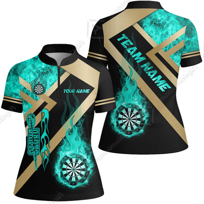 Customized Darts Women Jersey Shirt, Darts Dartboard Fire Flame Multicolor Team Women Jersey Shirt Jersey For Darts Players