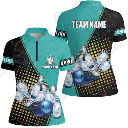 Customized Bowling Women Jersey Shirt, Leather Pattern Bowling Strike Out Women Jersey Shirt Multicolor Option For Bowlers