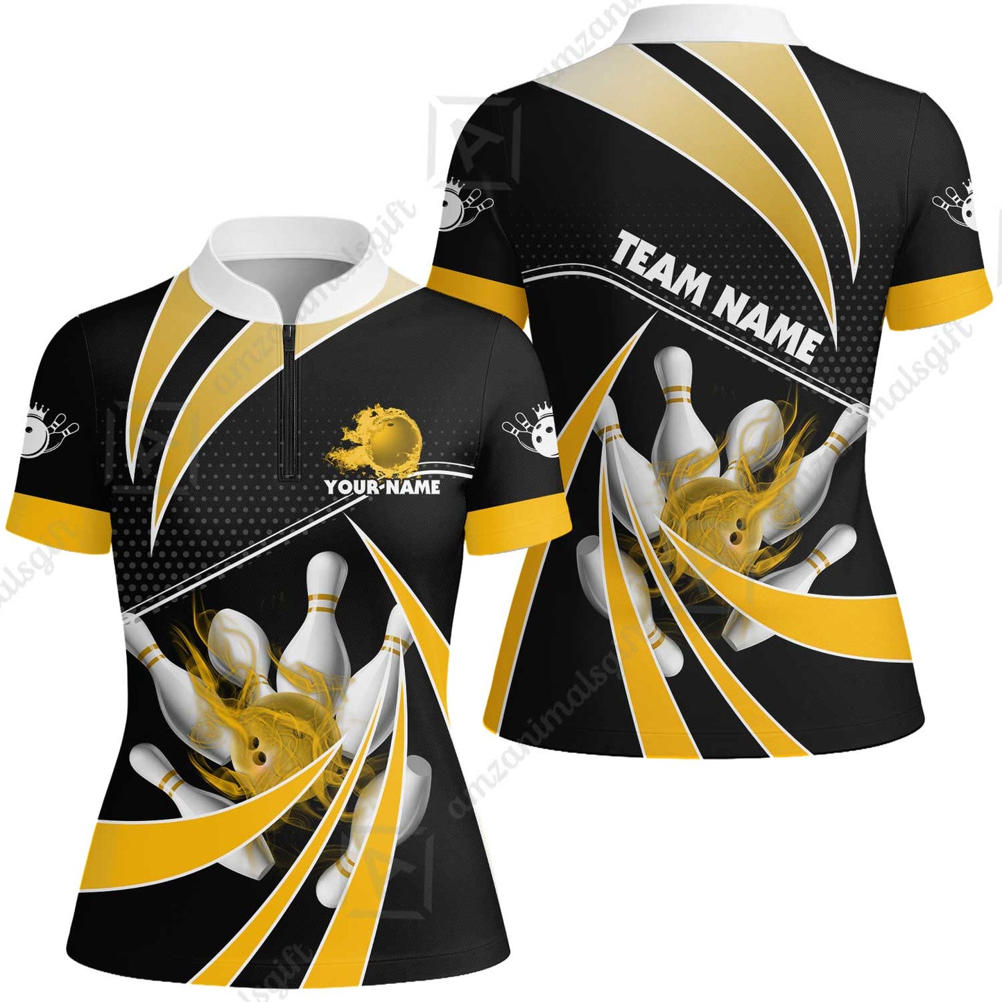 Customized Bowling Women Jersey Shirt, Bowling Ball & Pins Fire Light Sport Women Jersey Shirt Multicolor Option For Bowlers