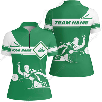 Customized Bowling Women Jersey Shirt, Men And Women Playing Bowling Ball Women Jersey Shirt Uniform Multicolor For Bowlers