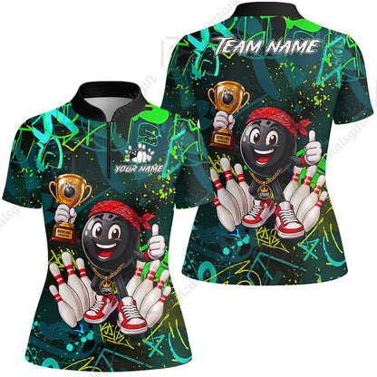 Custom Bowling Jersey Polo Shirt, Graffiti Champion, Custom Bowling Jersey Team Shirt For Players With Name & Team Name