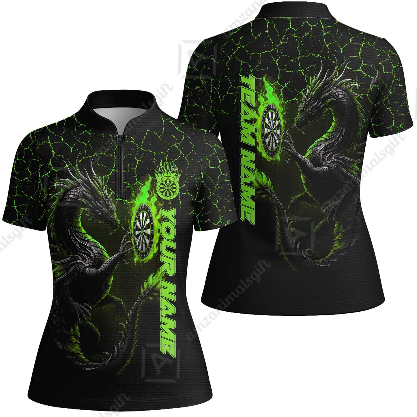 Customized Darts Women Jersey Shirt, Big Dragon Dartboard Flame Darts Women Jersey Shirt Team Style Jersey for Darts Players
