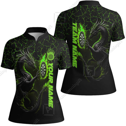 Customized Darts Women Jersey Shirt, Big Dragon Dartboard Flame Darts Women Jersey Shirt Team Style Jersey for Darts Players