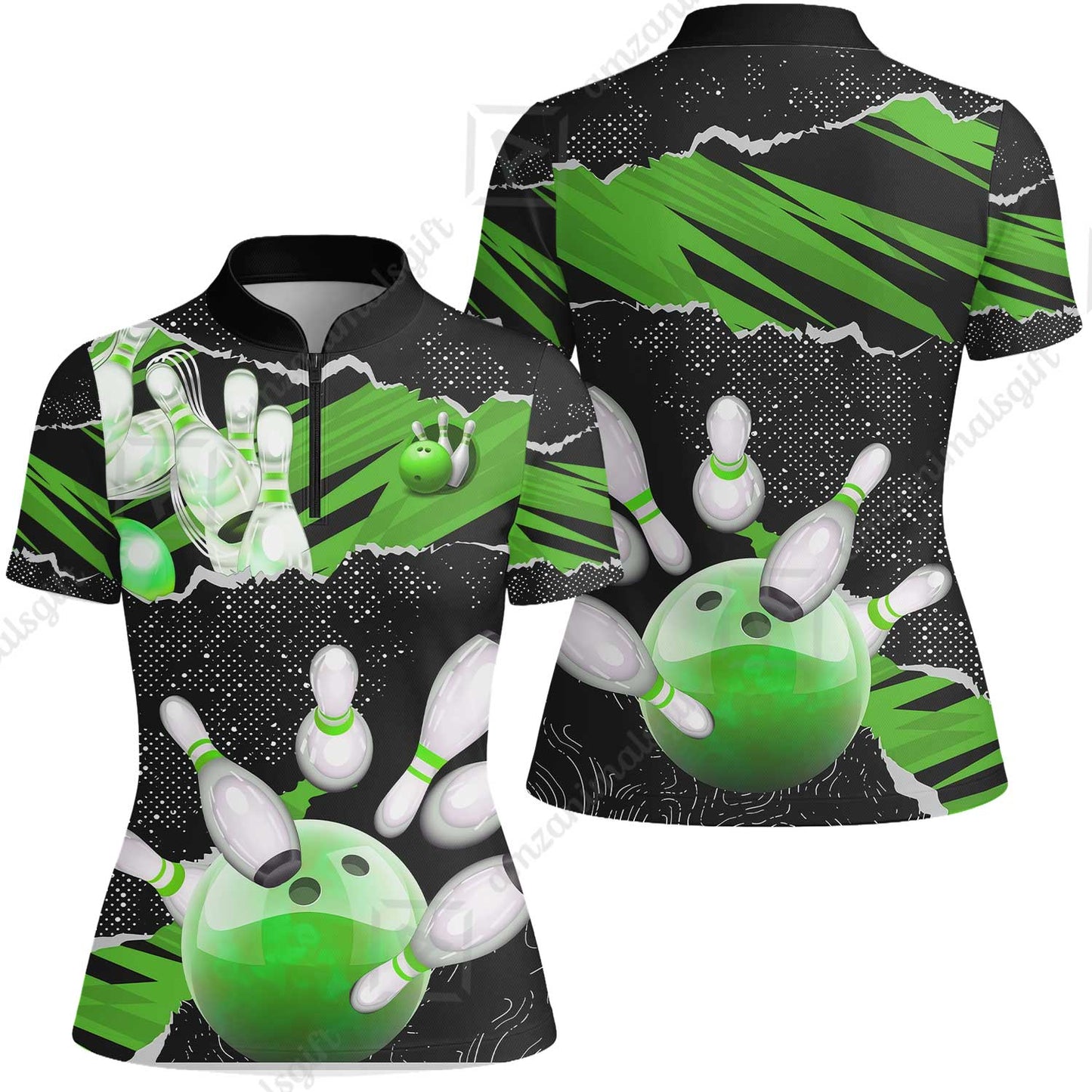 Personalized Bowling Team Women Jersey Shirt, Bowling Uniforms Ball & Pins Sport Pattern Custom Name And Team Name