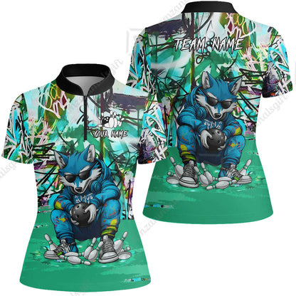 Custom Streetwear Wolf Bowling Jersey Polo Shirt, Custom Streetwear Wolf Bowling Jersey Team Shirt For Players With Name & Team Name