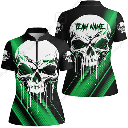 Customized Bowling Polo, Blue Skull Bowling Creepy Style Bowling jerseys Custom Name And Team Shirt
