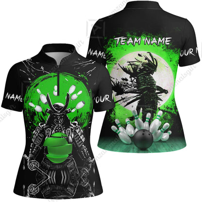 Custom Bowling Team Jerseys Polo Shirts, Bowling uniforms Ball And Pins Samurai Multicolor Options Personalized Name And Team Name