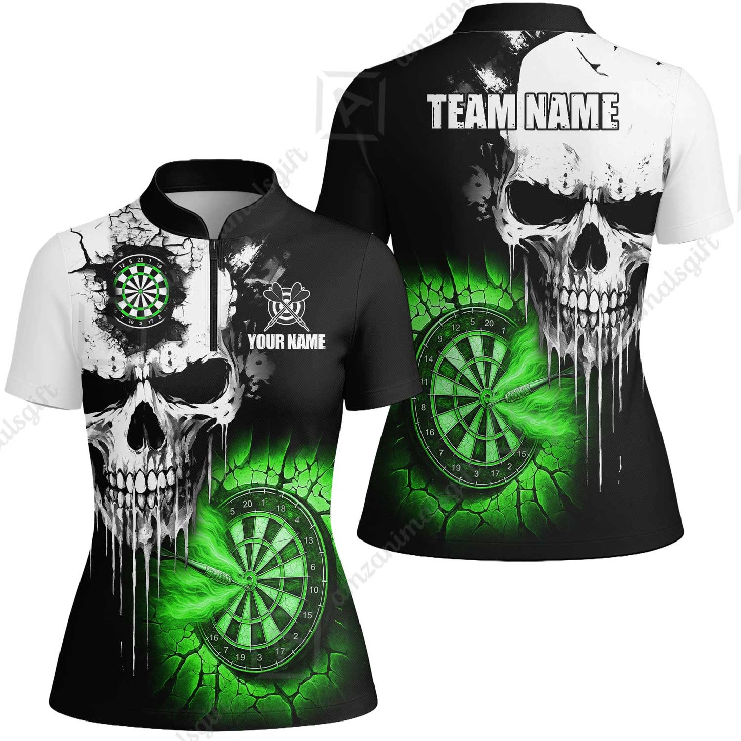 Custom Grunge Skull Crack Wall Darts Team Women Jersey Shirt, Customized Name Team Name Darts Polo Team Jerseys Uniform