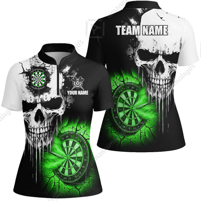 Custom Grunge Skull Crack Wall Darts Team Women Jersey Shirt, Customized Name Team Name Darts Polo Team Jerseys Uniform