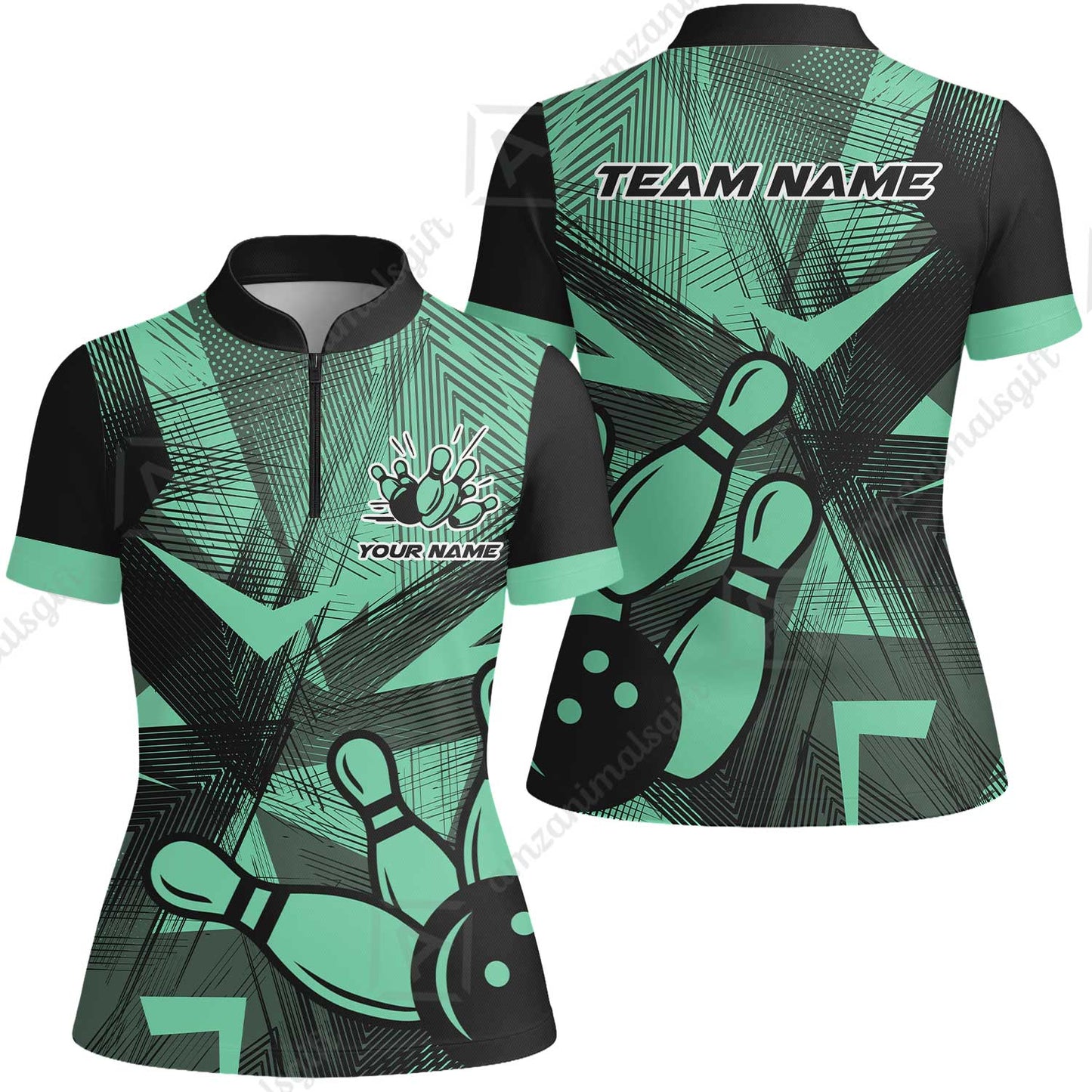 Customized Bowling Women Jersey Shirt, Bowling Ball And Pins Esports Pattern Women Jersey Shirt Uniform For Bowlers