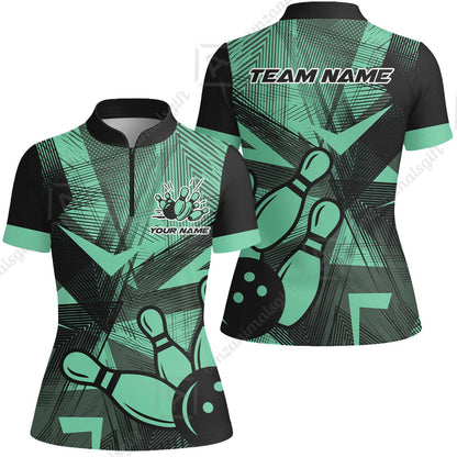 Customized Bowling Women Jersey Shirt, Bowling Ball And Pins Esports Pattern Women Jersey Shirt Uniform For Bowlers