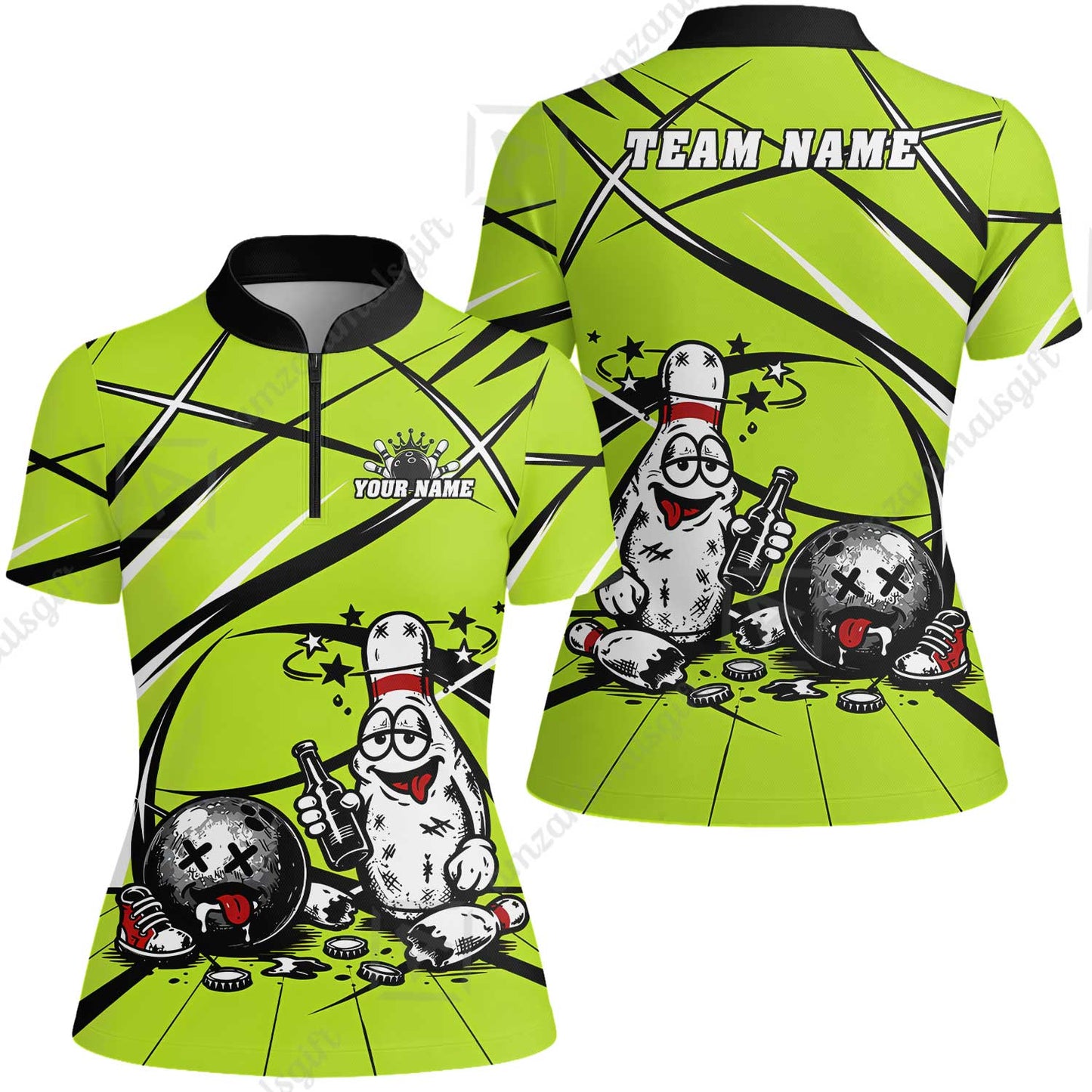 Custom Bowling Jersey Polo Shirt, Drunk Bowling Pin And Ball, Custom Bowling Jersey Team Shirt For Players With Name & Team Name