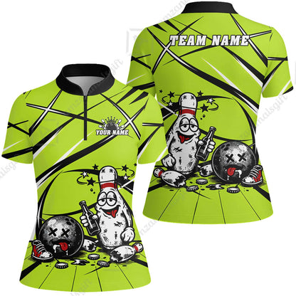 Custom Bowling Jersey Polo Shirt, Drunk Bowling Pin And Ball, Custom Bowling Jersey Team Shirt For Players With Name & Team Name