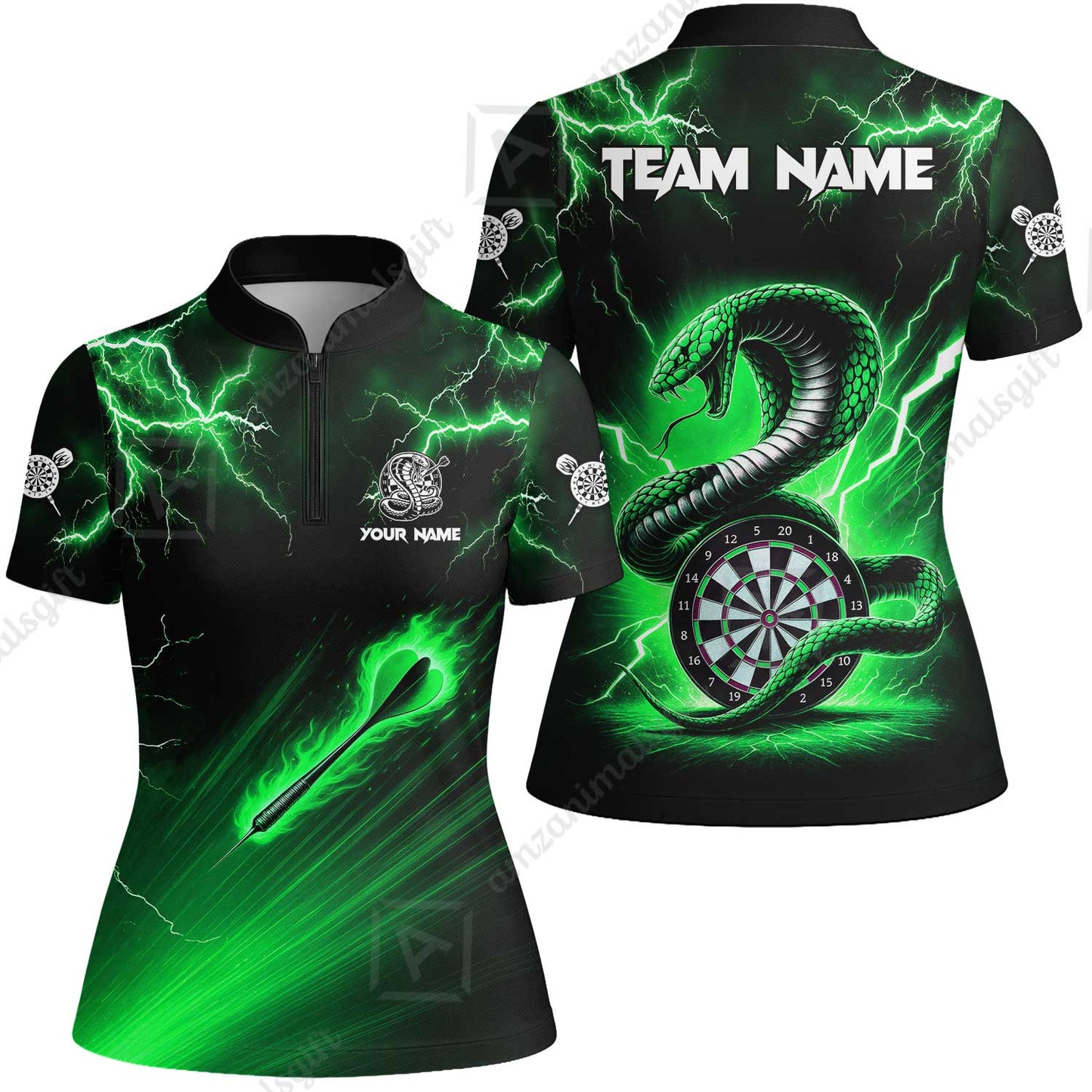 Customized Darts Women Jersey Shirt, Darts Thunder Lightning Cobra Snake Multicolor Women Jersey For Darts Player