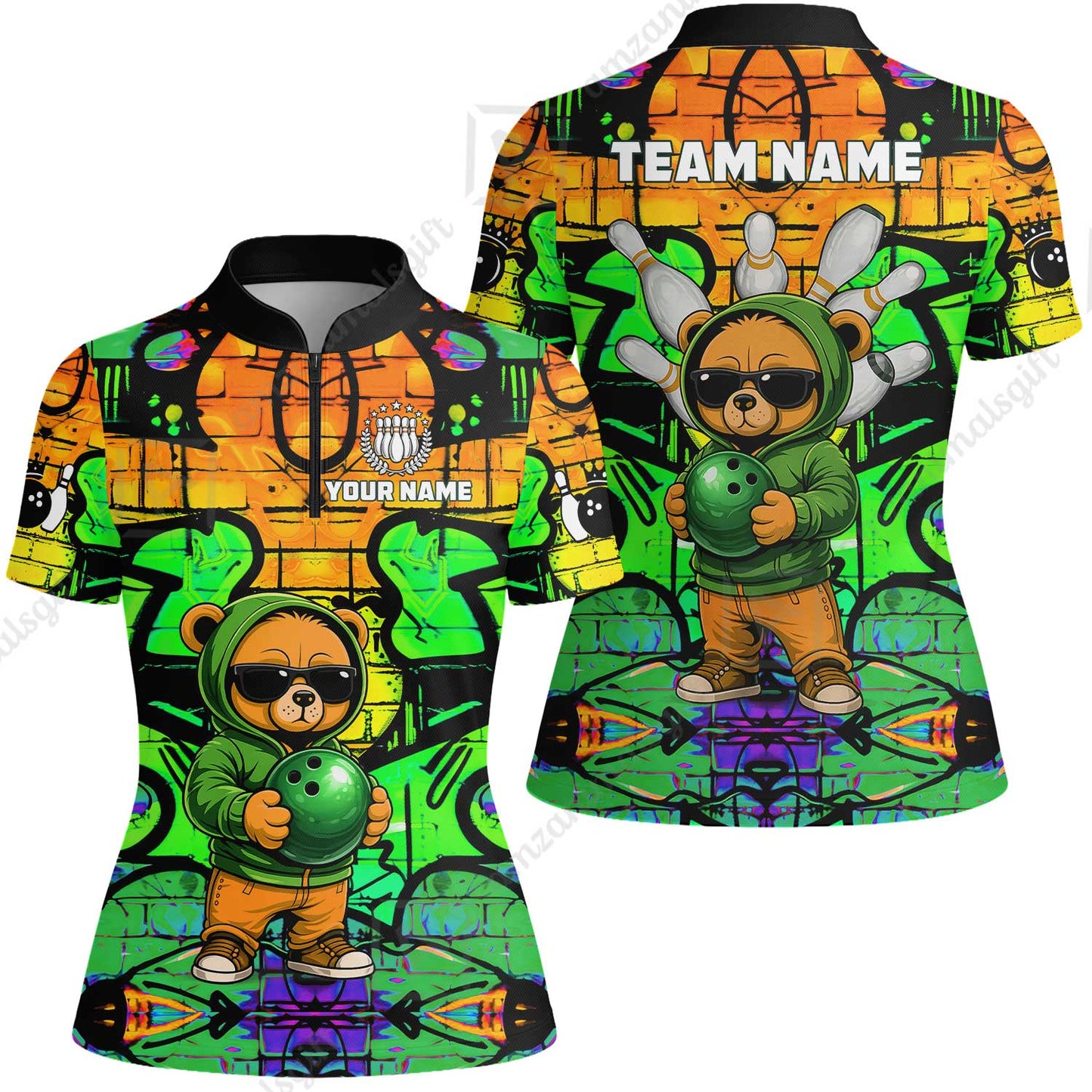 Custom Bowling Jersey Polo Shirt, Urban Street Art Bowling, Custom Bowling Jersey Team Shirt For Players With Name & Team Name