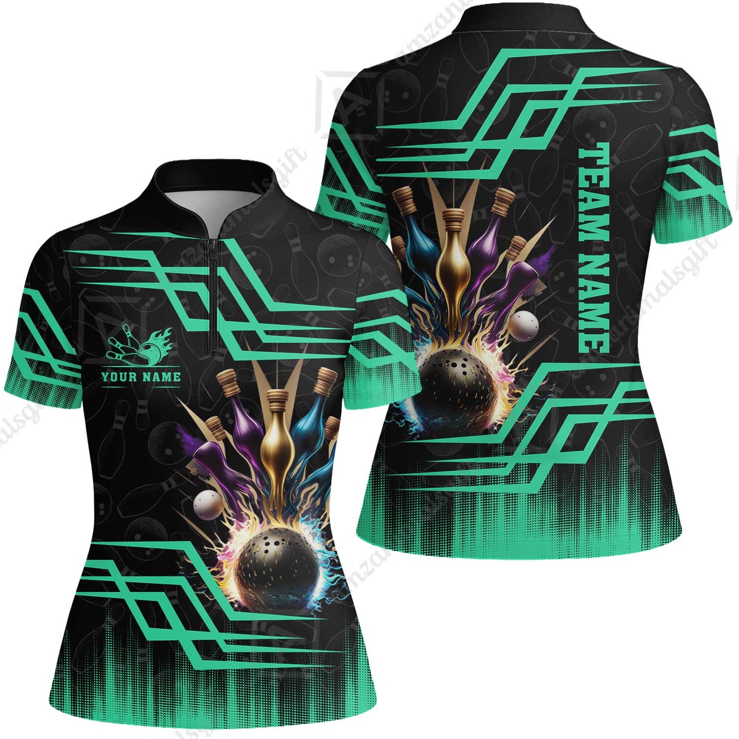 Customized Bowling Unisex Polo, Bowling And Pins Royal Multicolor Option Customized Name And Team Name For Bowling Team