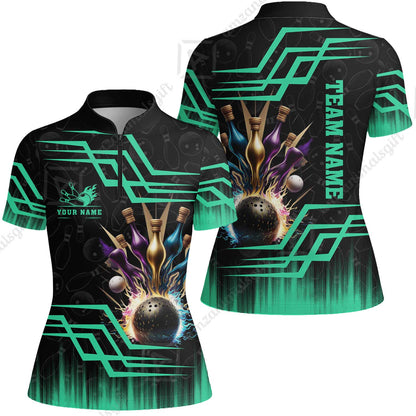 Customized Bowling Unisex Polo, Bowling And Pins Royal Multicolor Option Customized Name And Team Name For Bowling Team