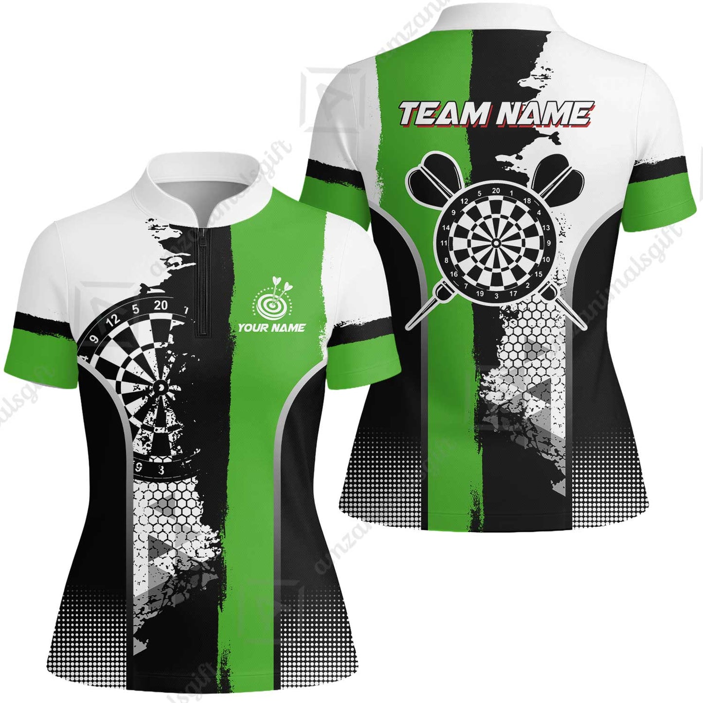 Custom Grunge Style Darts Team Jersey Polo Quarter-Zip Shirts, Custom Darts Team Jerseys Uniform, Personalized Name And Team Name