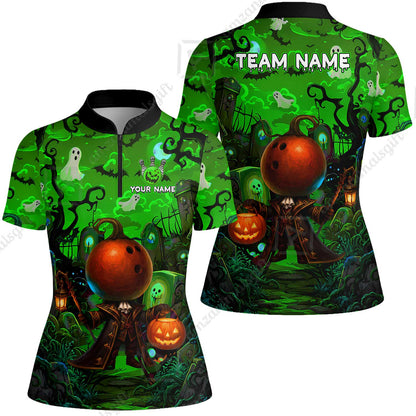 Custom Bowling Jersey Polo Shirt, Halloween Spooky Strike, Custom Bowling Jersey Team Shirt For Players With Name & Team Name