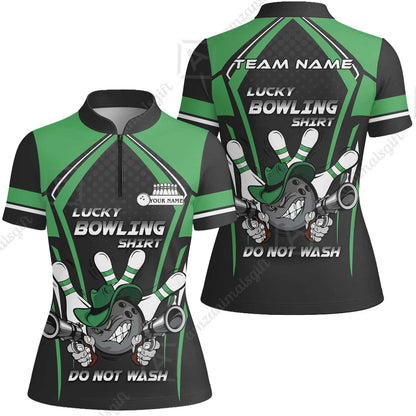 Customized Bowling Team Women Jersey Shirt, Lucky Bowling Shirt Do Not Wash Bowling Ball Aiming Guns, Personalized Name Bowling Shirt