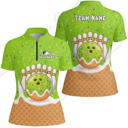 Custom Bowling Jersey Polo Shirt, Bowling Sprinkles Ice Cream Cone, Personalized Name & Team Name