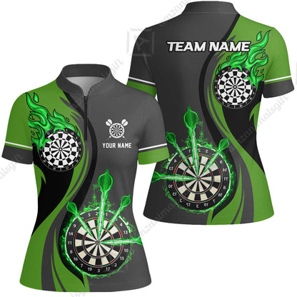 Custom Tailored Fire Flames Darts Team Jersey Polo Quarter-Zip Shirts, Customized Name Team Name Darts Team Jerseys Uniform