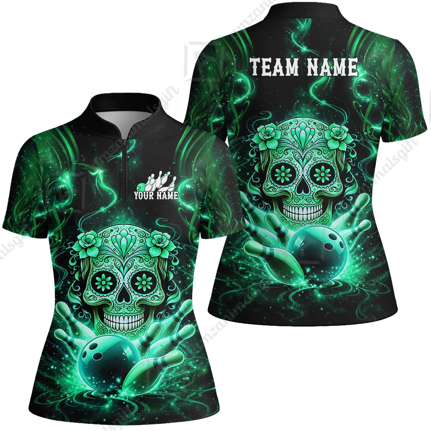 Customized Darts Team Jersey, Sugar Skull Bowler, Personalized Polo Shirt For Players With Name & Team Name