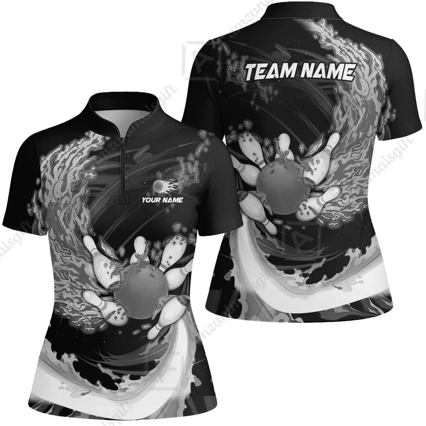 Personalized Bowling Jersey Breath Of Flaming Bowling Ball And Pins Multicolor Option Custom Name And Team Name For Bowlers