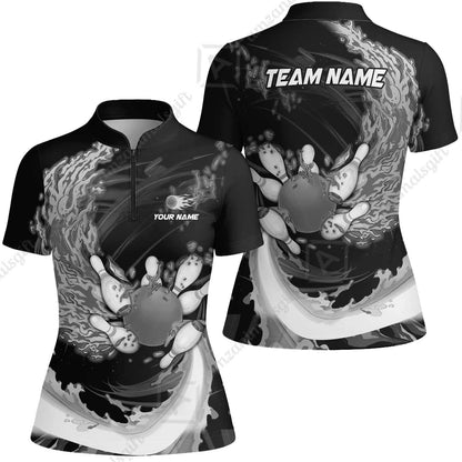 Personalized Bowling Jersey Breath Of Flaming Bowling Ball And Pins Multicolor Option Custom Name And Team Name For Bowlers