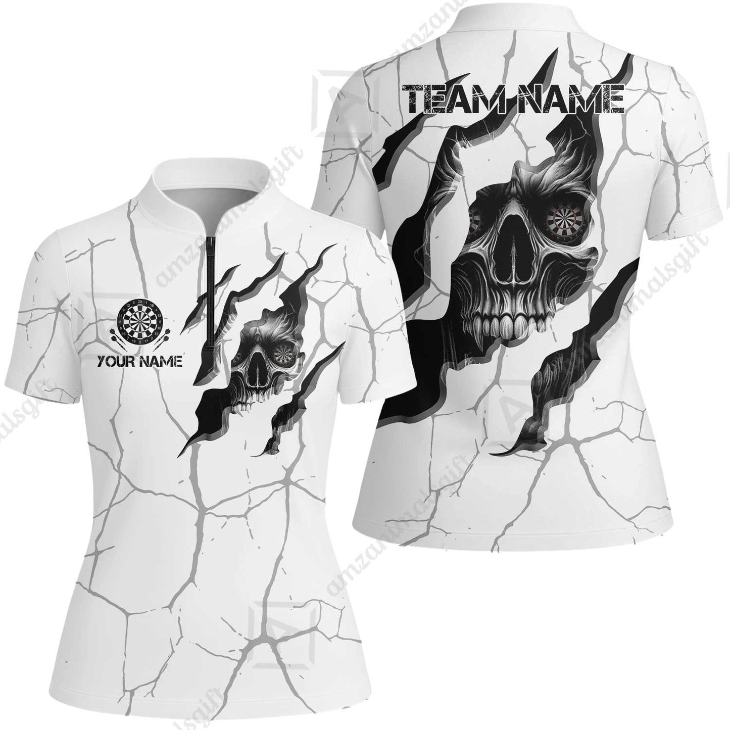 Customized Darts Women Jersey Shirt, Torn-Up Skull Dartboard Eyes Darts Women Jersey Shirt Team Style Jersey for Darts Players