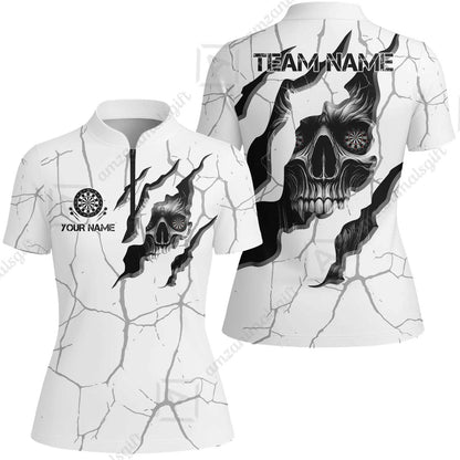 Customized Darts Women Jersey Shirt, Torn-Up Skull Dartboard Eyes Darts Women Jersey Shirt Team Style Jersey for Darts Players