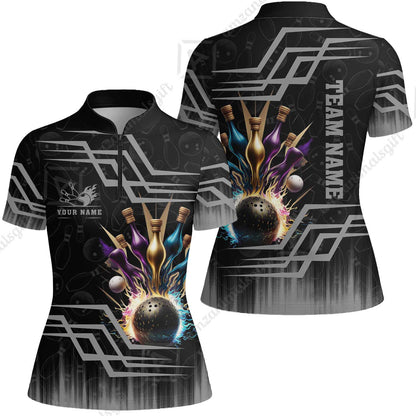 Customized Bowling Unisex Polo, Bowling And Pins Royal Multicolor Option Customized Name And Team Name For Bowling Team