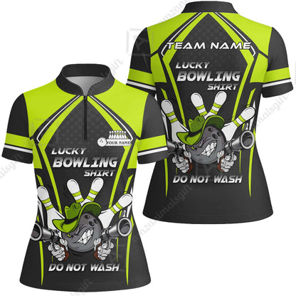Customized Bowling Team Women Jersey Shirt, Lucky Bowling Shirt Do Not Wash Bowling Ball Aiming Guns, Personalized Name Bowling Shirt