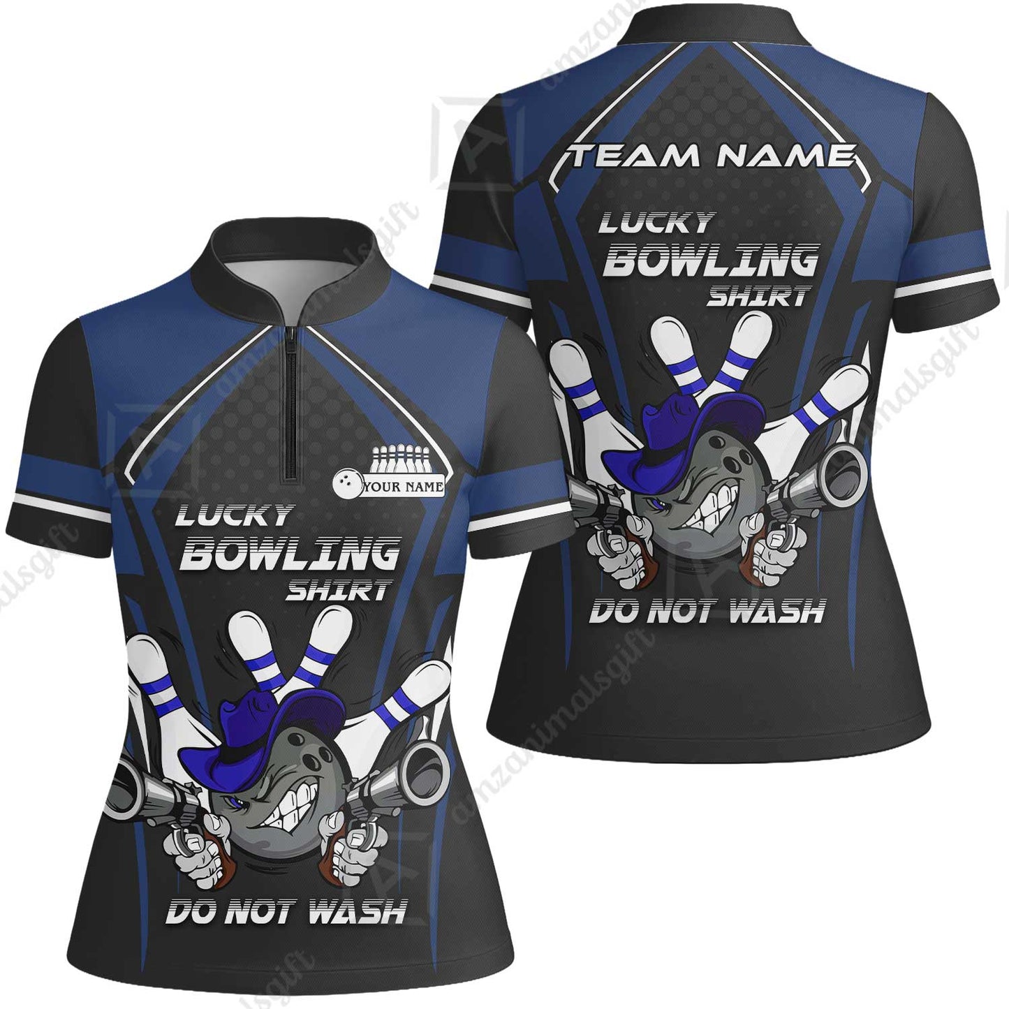 Customized Bowling Team Women Jersey Shirt, Lucky Bowling Shirt Do Not Wash Bowling Ball Aiming Guns, Personalized Name Bowling Shirt
