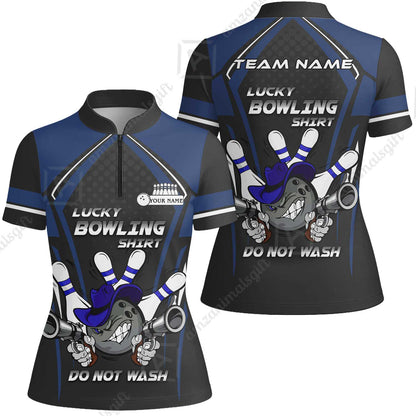 Customized Bowling Team Women Jersey Shirt, Lucky Bowling Shirt Do Not Wash Bowling Ball Aiming Guns, Personalized Name Bowling Shirt