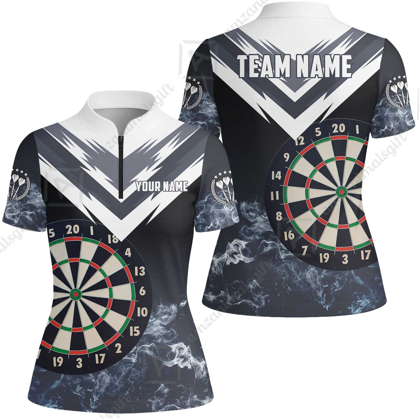 Custom Smoke Multi-Color Darts Quarter-Zip Team Shirts, Customized Name Team Name Darts Team Jerseys Uniform